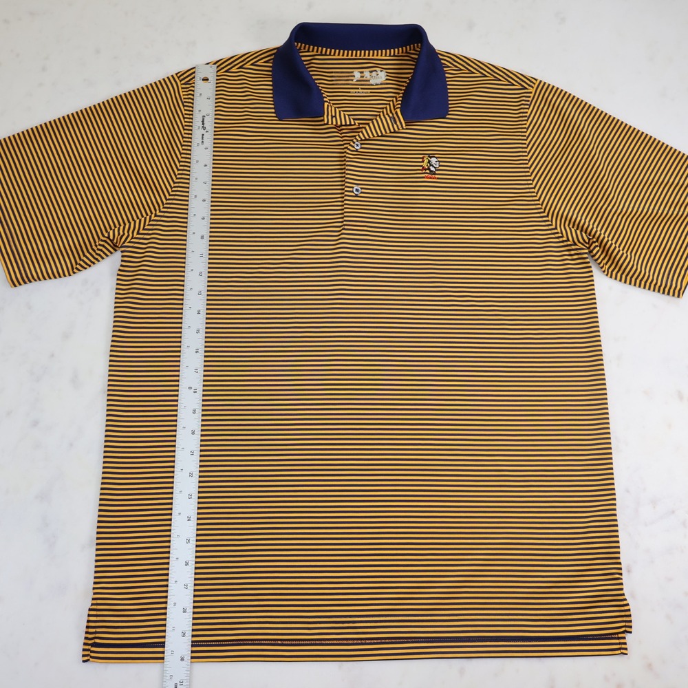 Peter Millar Aronimink Golf Club Polo Shirt Mens Large Striped Navy Gold L - Picture 4 of 9